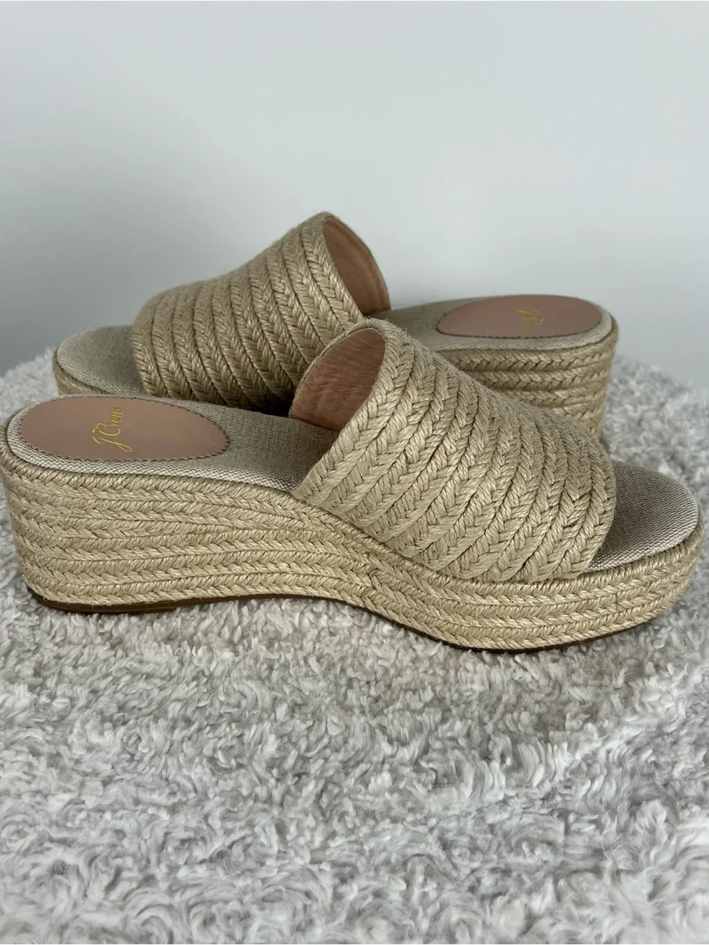 J. Crew Espadrille Platform Braided Wedge Slide Sandals Natural Beige Size 8.5